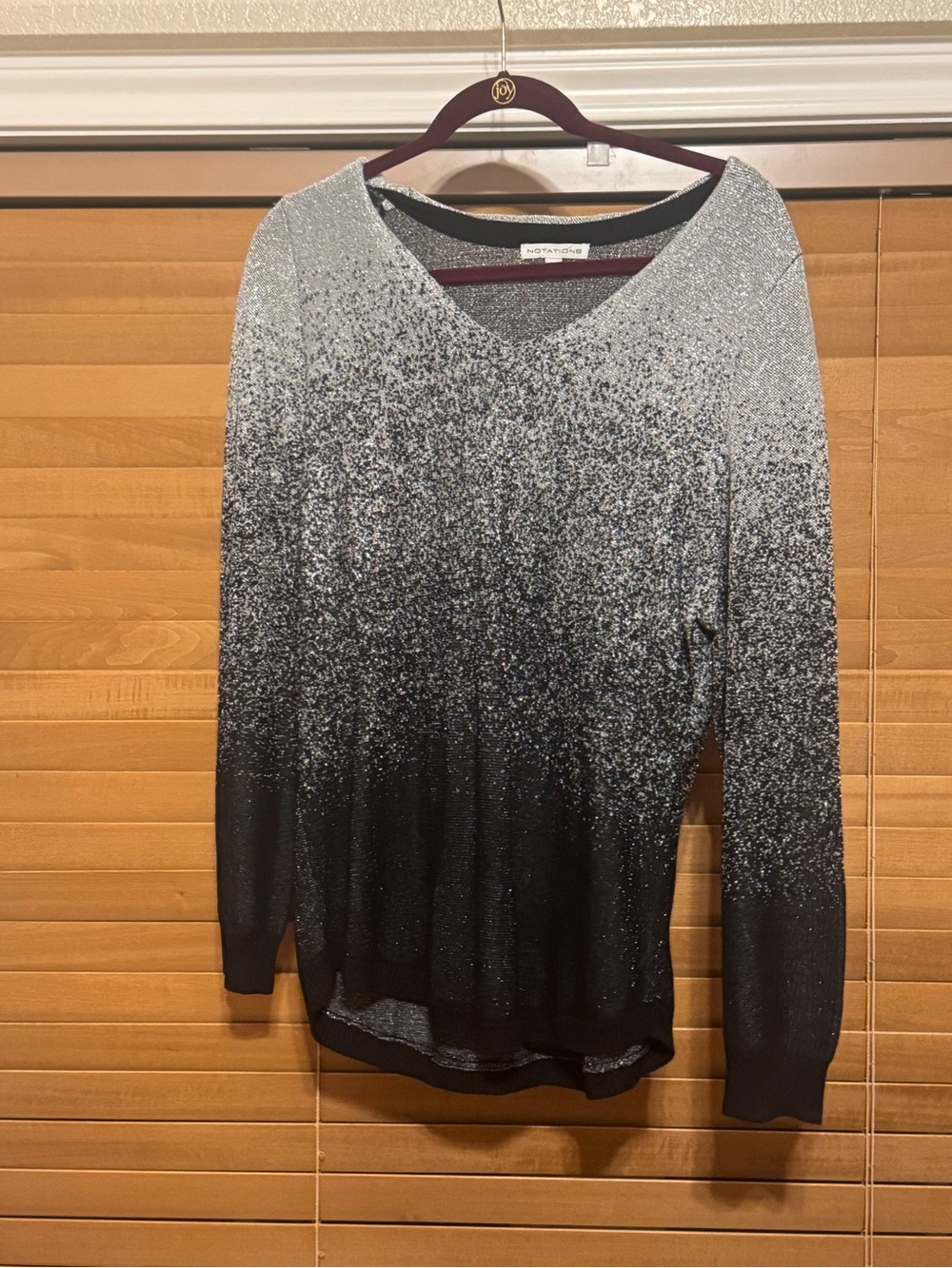 Notations Silver Black Metallic Ombre V Neck Sweater XL